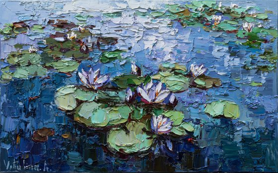 White Water Lilies - Impasto Original Oil painting