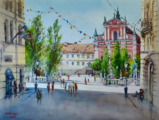 The lively Ljubljana | Original watercolor painting