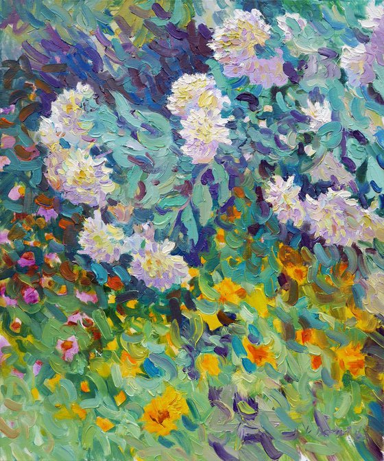 Plein air, autumn flowers, original oil painting