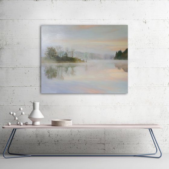 "River Fog 3" River blue oil landscape