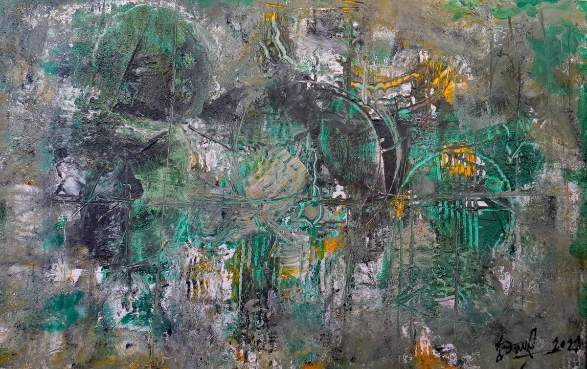 Abstract Painting By Jacques Donneaud, 45 X 30, Sous Bois, Original Artwork