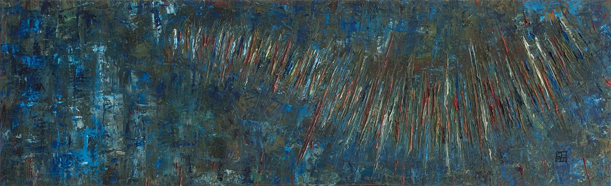 Abstract Oil Painting By Matteo Cecchinato, 39 X 12", Scars, Original Artwork