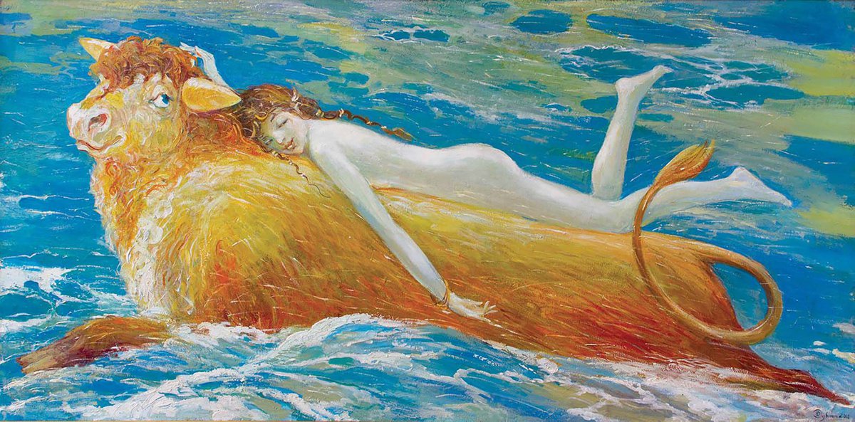 Impressionistic Portrait Oil Painting By Titinin Yurii, 43 X 22", Kidnapping Europe, Original Artwork