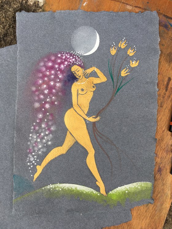 Moondance with Five Golden Flowers (A4)