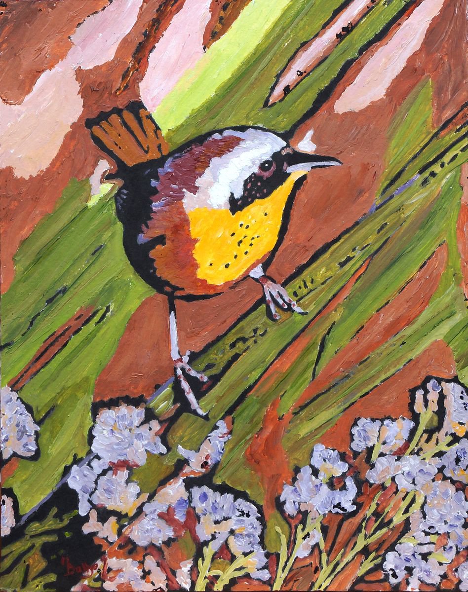 Yellow Throated Warbler - Framed - Ready To Hang - Ink Resist Painting by Margaret Battye