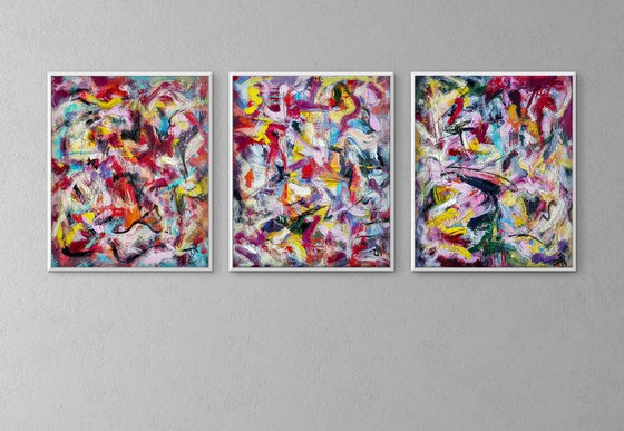 - KYROKUL - TEXTURED ABSTRACT EXPRESSIONISM STYLE Triptych on unstretched canvases.