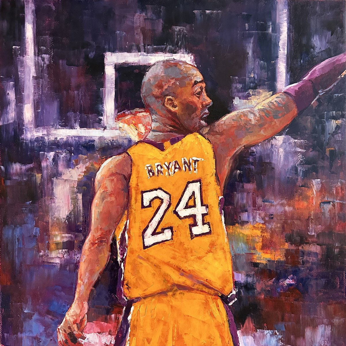 Impressionistic Portrait Oil Painting By Narek Qochunc, 16 X 16", Kobe Bryant #24, Original Artwork