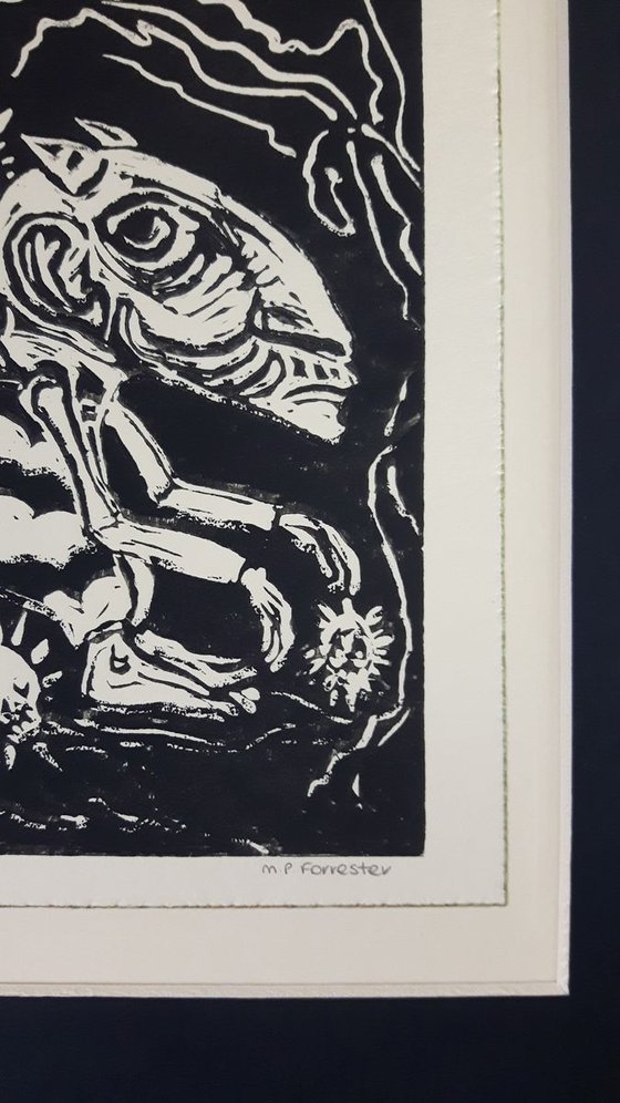 "Guland" Fallen Angel/Demon - Original Lino Print