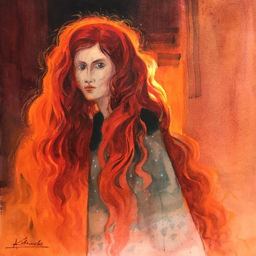 Woman with fiery hair by Andrii Kovalyk