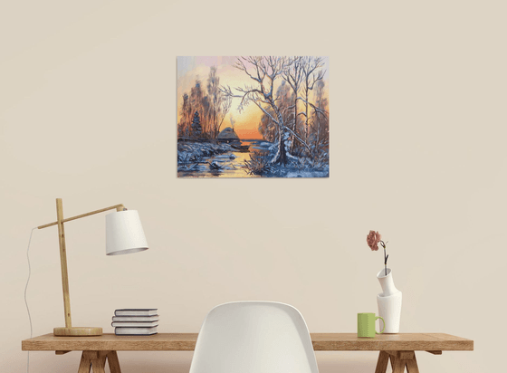 Winter scene at sunset