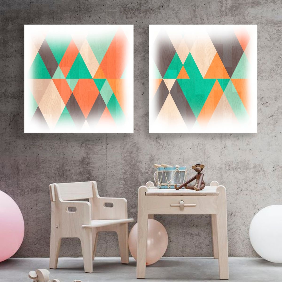 mid century modern art M004 - print on canvas 60x120x4cm - set of 2 canvases by Kuebler