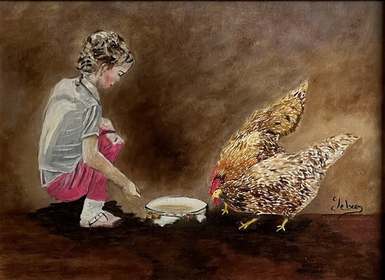 Child and chicken