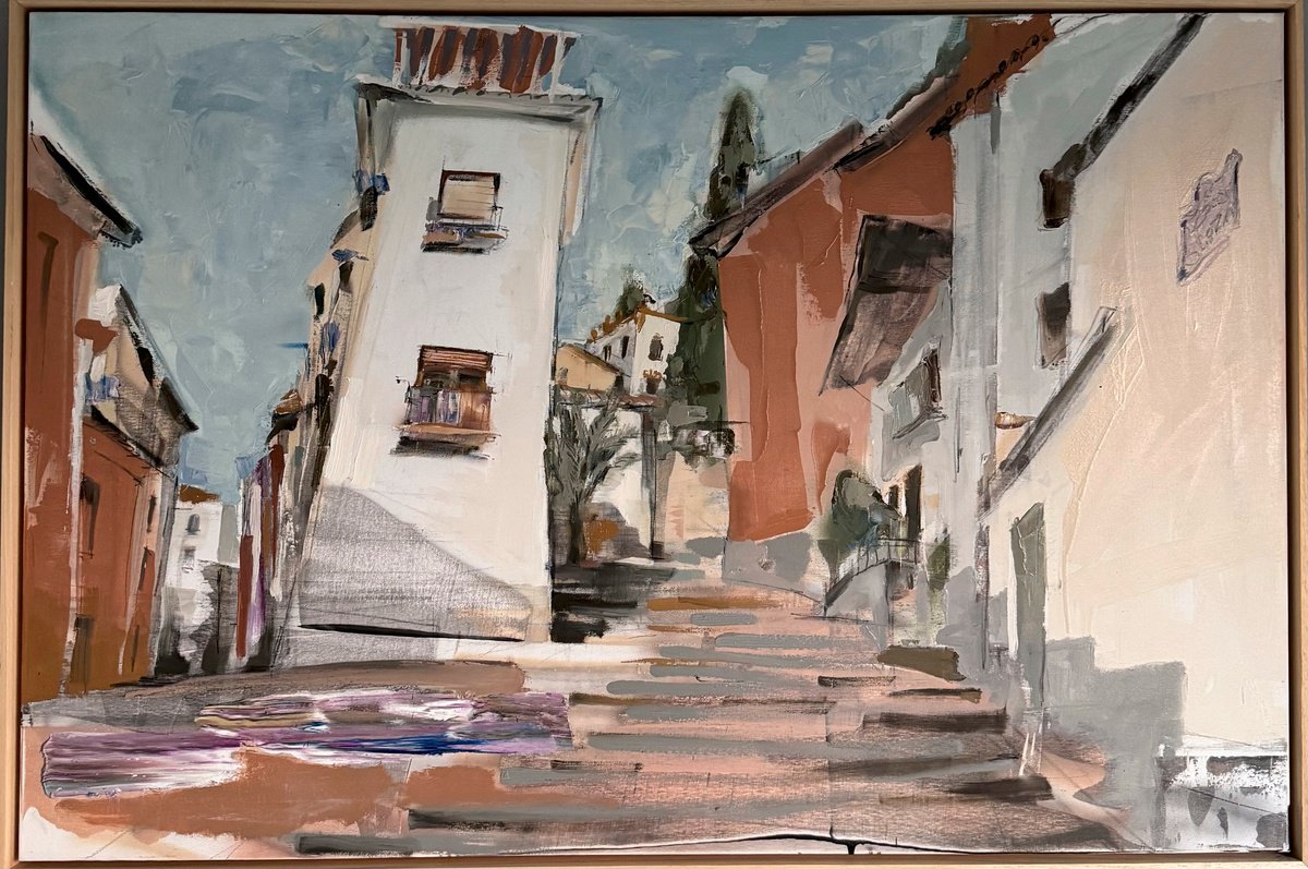 Organic Cityscapes Oil Painting By Mykhailo Korobkov, 49 X 33", Landscape Granada, Original Artwork