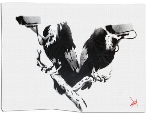 Vulture surveillance (on gorgeous watercolour paper). by Juan Sly