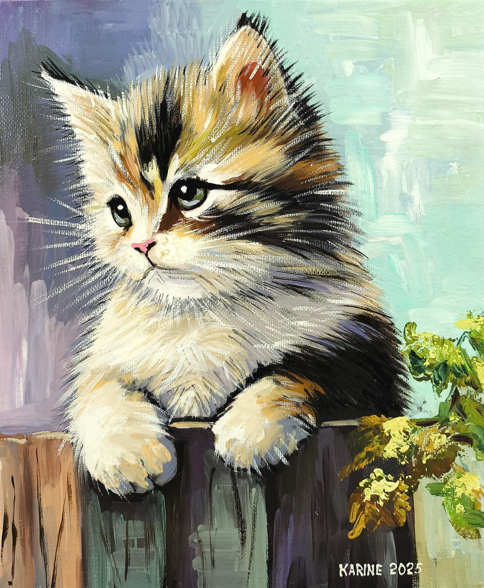 Impressionistic Animal Oil Painting By Karine Harutyunyan, 9 X 12", Little Curious, Original Artwork