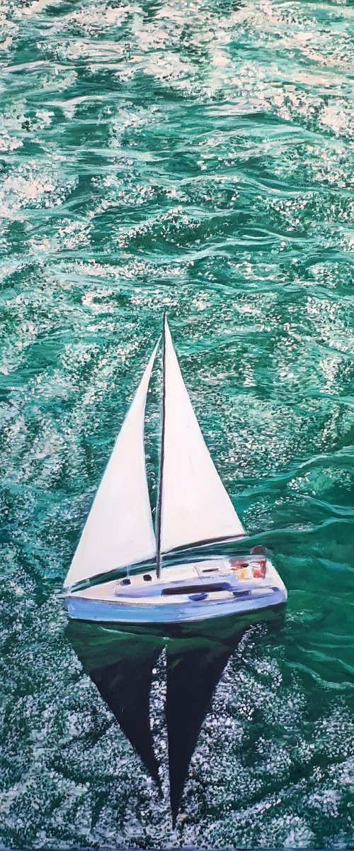 Yacht on the Azure Sea by Katarzyna Sikorska-Gawlas