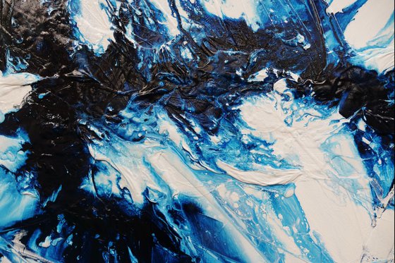 Hamptons Classic 190cm x 100cm Blue White Textured Abstract Art