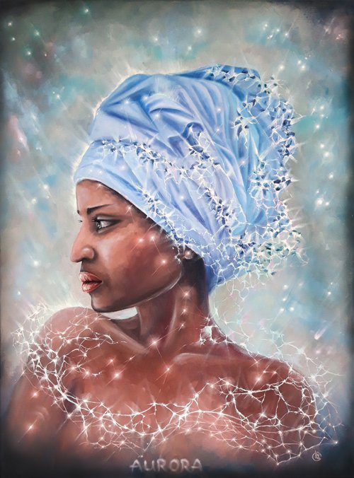 African American Indian Female Wall Art  Black Woman Painting Queen Princess Aurora by Natalia Langenberg