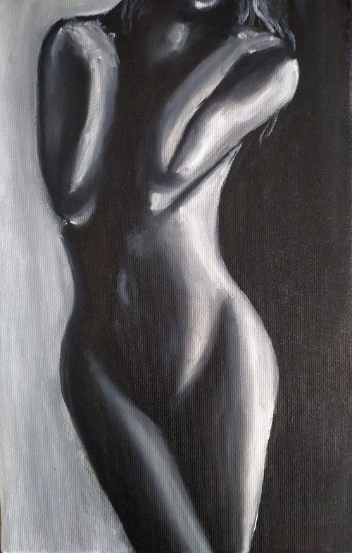 Miss you, honey. Nude erotic gestural girl oil painting, Gift art for home by Nataliia Plakhotnyk