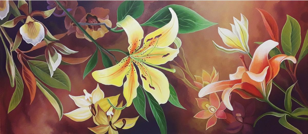 Lily in the dark, lily painting art, flowers painting, floral art by Anna Steshenko