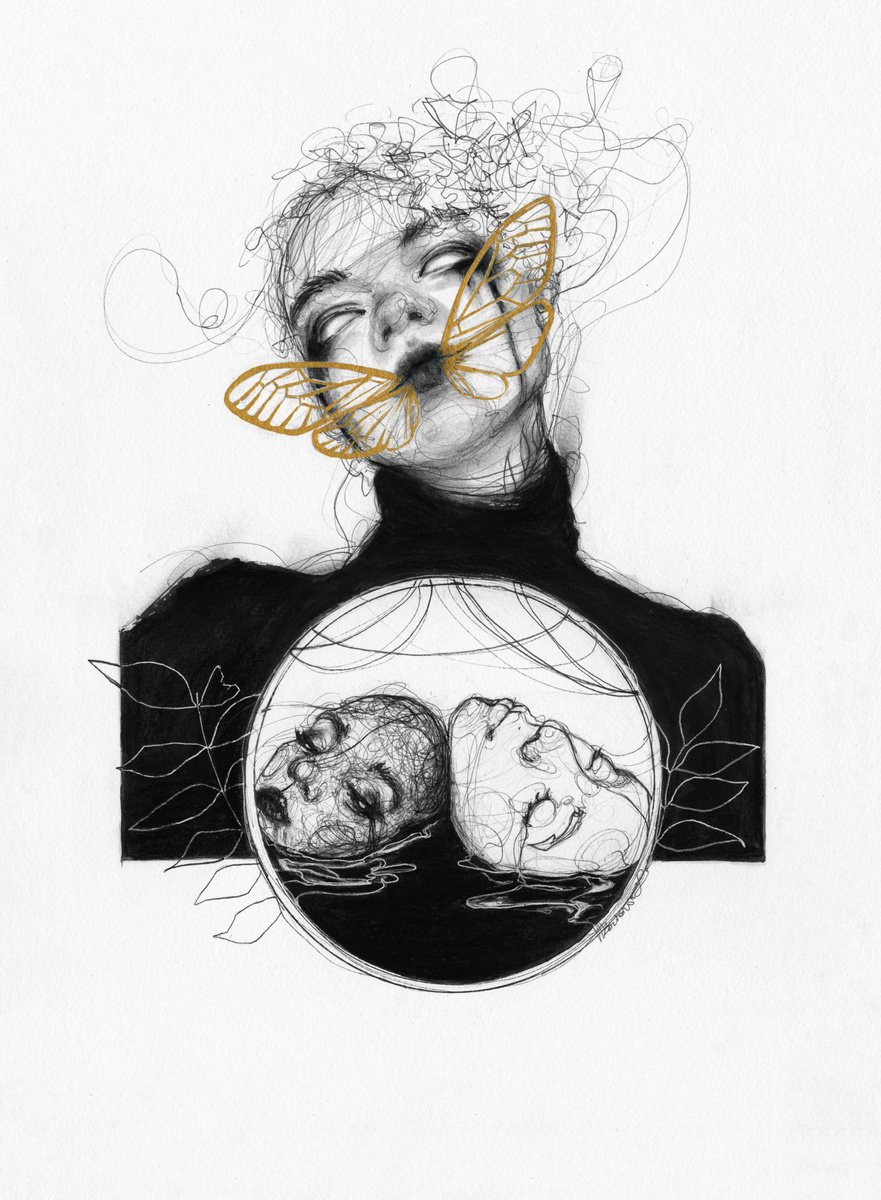 Expressive Portrait Charcoal Drawing By Doriana Popa, 12 X 16, Yin Yang, Original Artwork