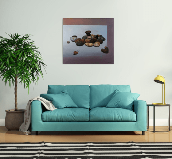 "Snail and stones"  Large Oil Painting