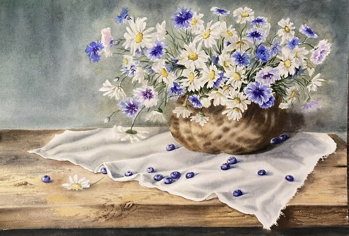 Illustrative Still Life Watercolour By Natalia Butenko, 21 X 15", Summer On The Table, Original Artwork