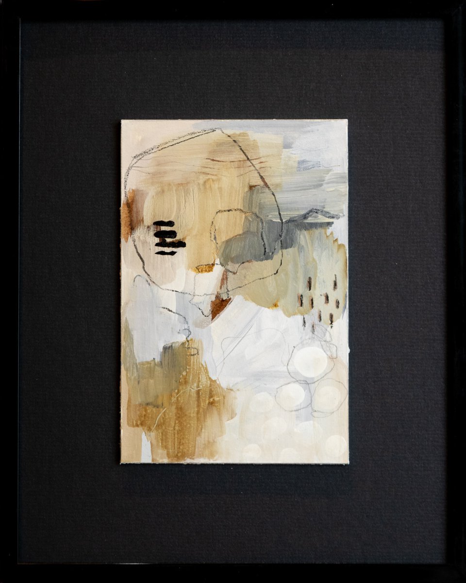 Cafe au lait - Small abstract painting with mat by Chantal Proulx
