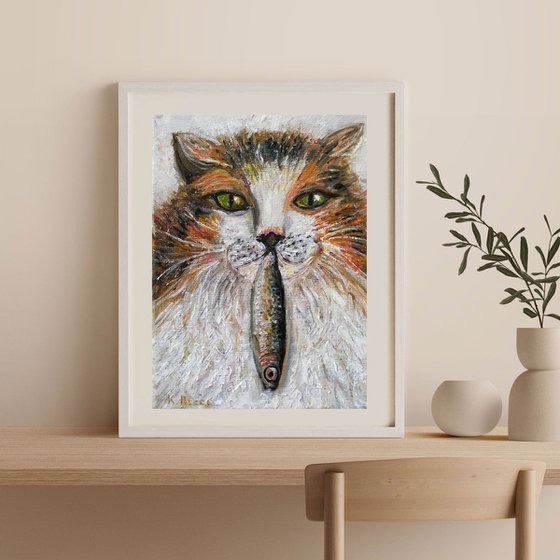 Cat with Fish Portrait