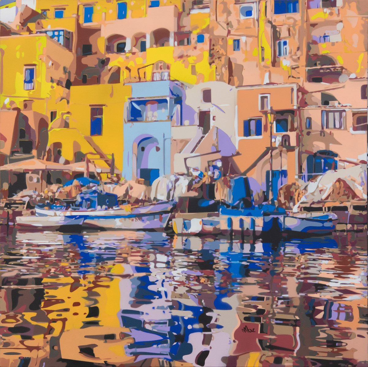 Impressionistic Landscape Painting By Marco Barberio, 24 X 24", Procida #4, Original Artwork