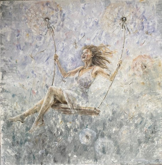 Swing of Happiness: Girl with Dandelions