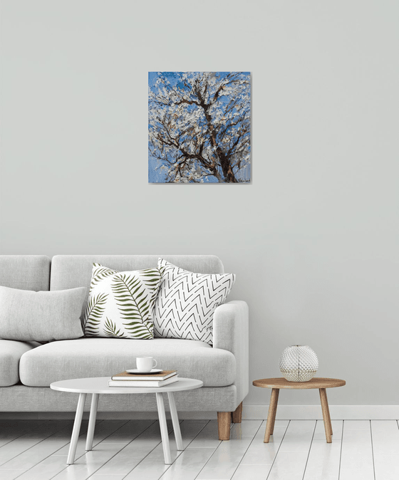 Flowering  tree Original impasto oil painting