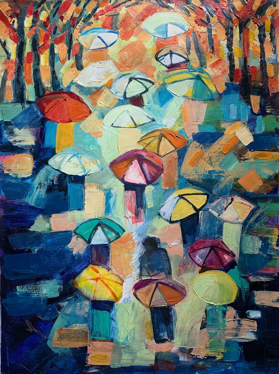 Impressionistic Portrait Oil Painting By Olga Pascari, 24 X 31", Raining Day, Original Artwork