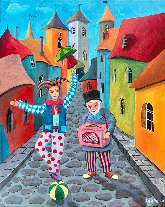 Organ grinder and clown
