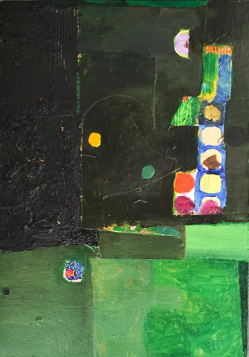 Geometric Abstract Painting By Sergiy Dekalyuk, 11 X 15", Night, Original Artwork