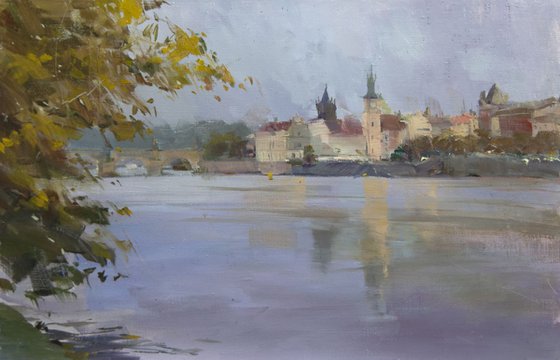 Prague city painting - Autumnal Vltava