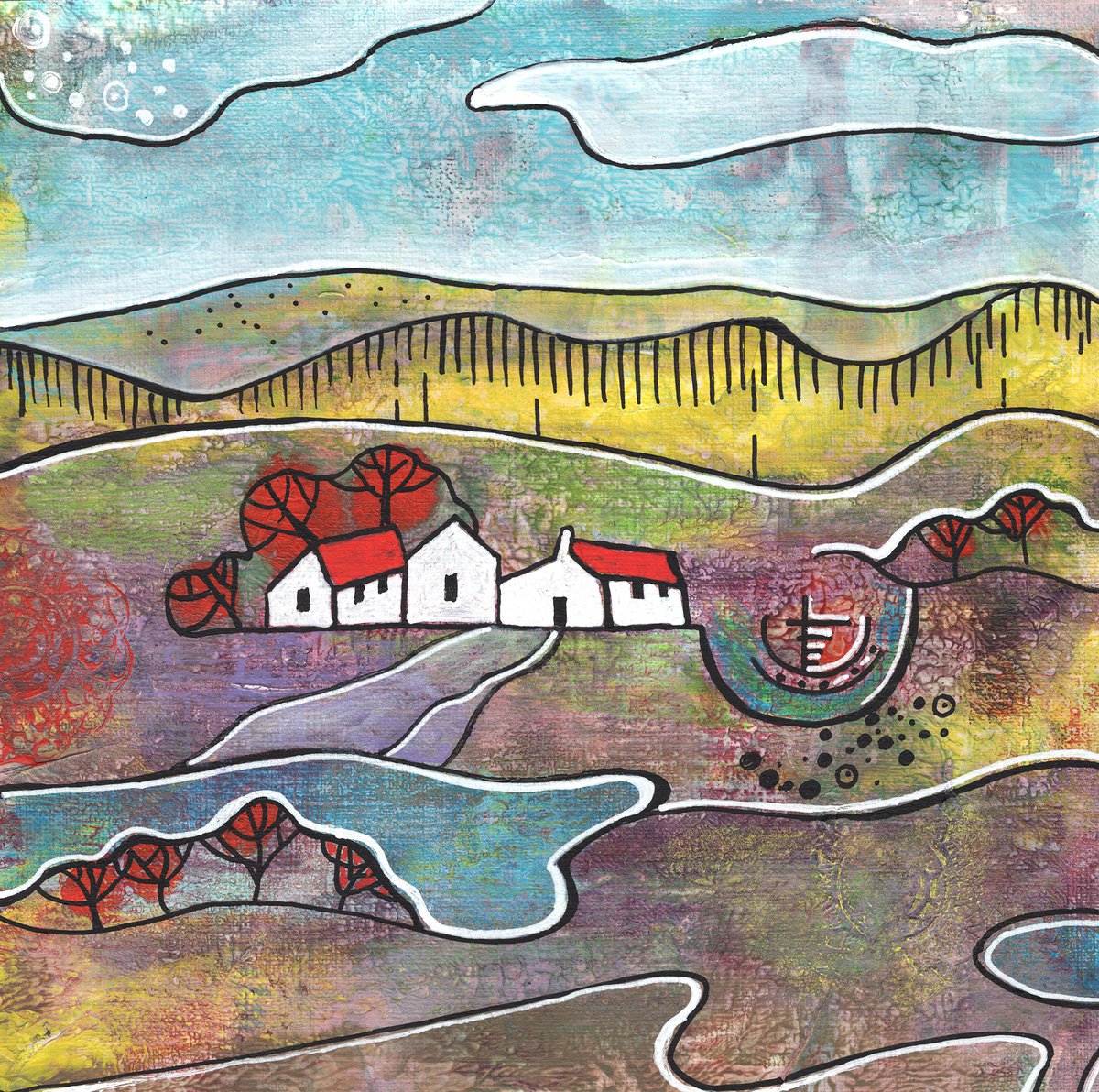 Organic Landscape Acrylic Painting By Ariadna De Raadt, 12 X 12, Season Landscape 14, Original Artwork