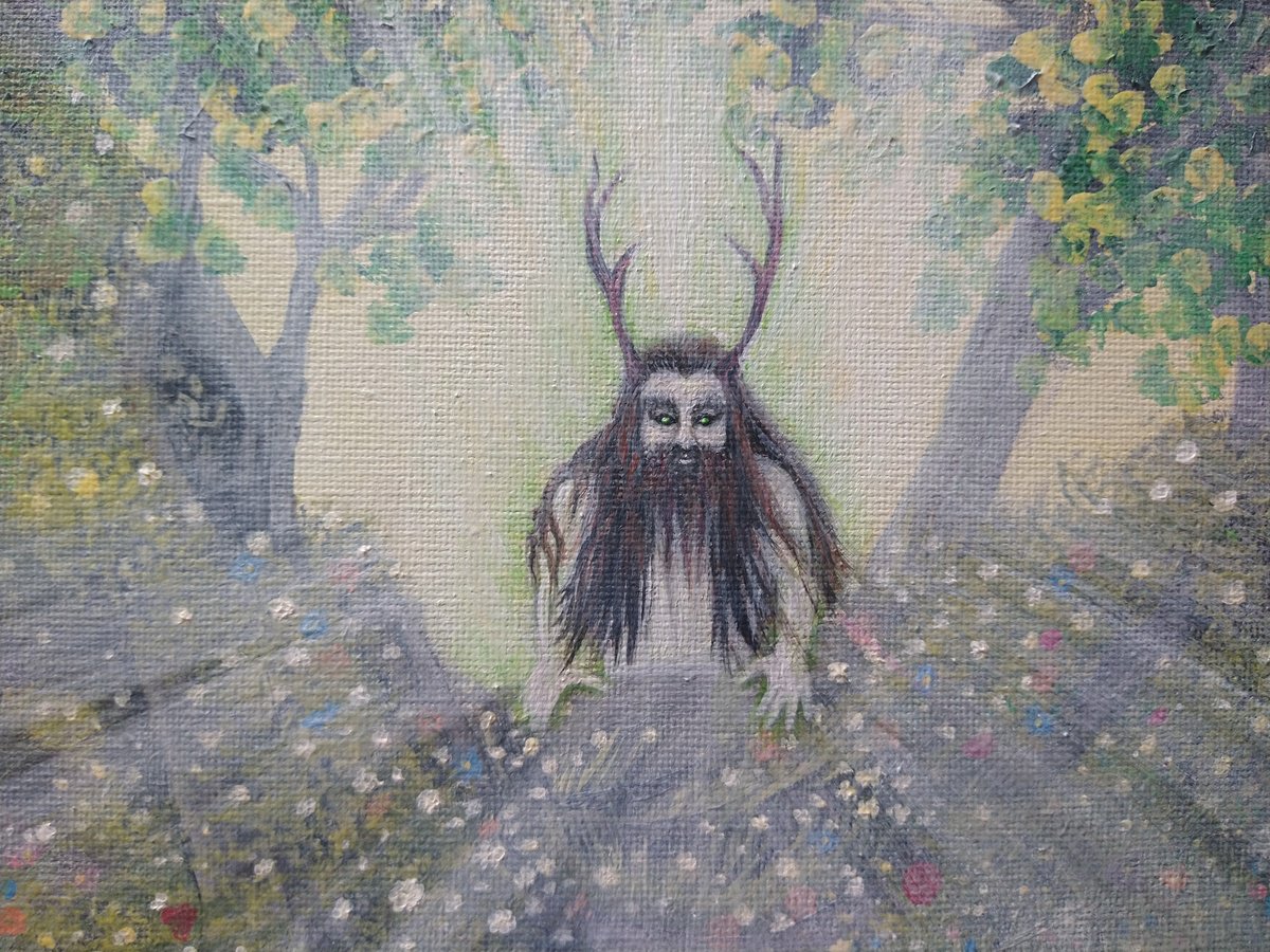 Surrealistic Portrait Acrylic Painting By Zoe Adams, 12 X 16", Deer Man/ Forest Spirit. By Zoe Adams, Original Artwork