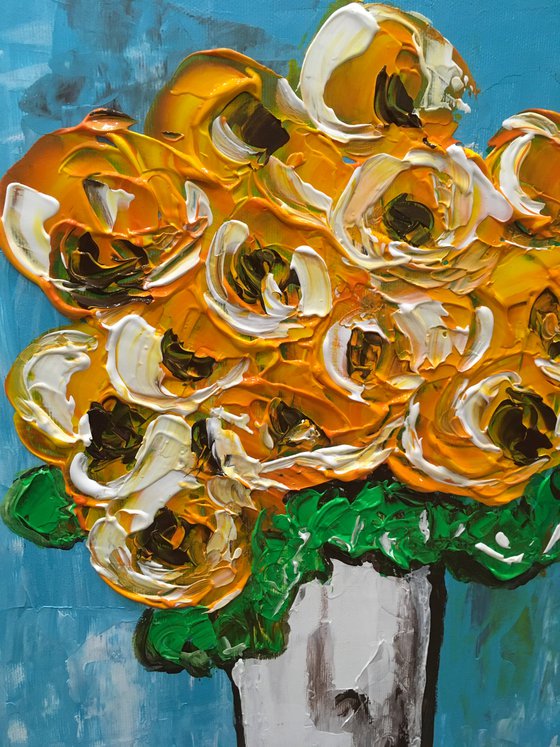 BOUQUET OF Yellow Roses  #8 palette  knife Original Acrylic painting office home decor gift