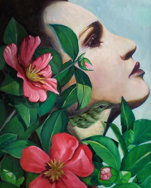 Portrait of botanical woman  "Autumn peonies" by Veronica Ciccarese