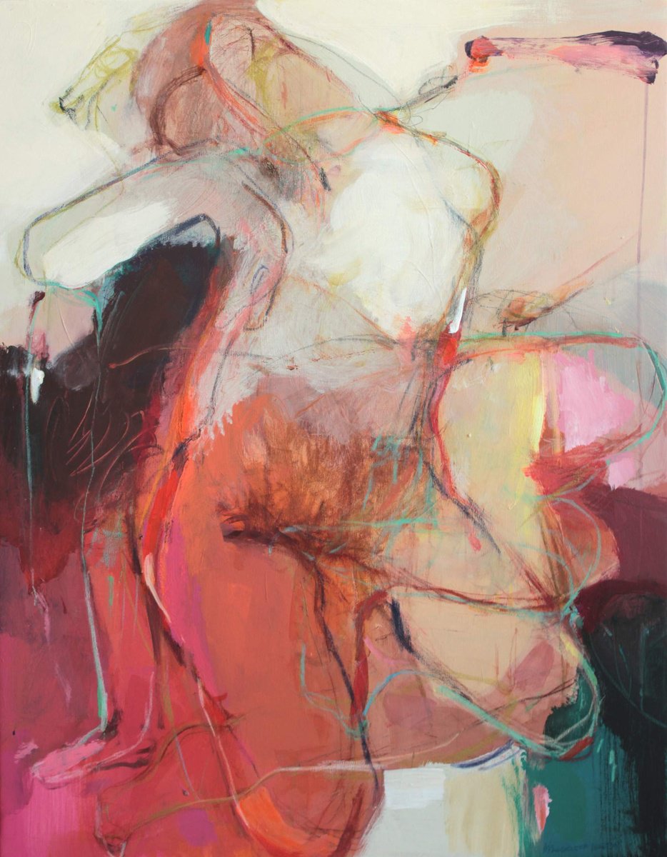 Abstract Portrait Acrylic Painting By Magdalena Morey, 28 X 35", Between The Pull Andthe Let Go, Original Artwork