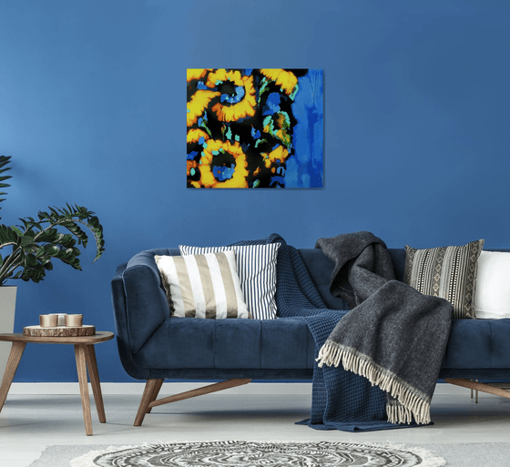 Sunflowers on blue background