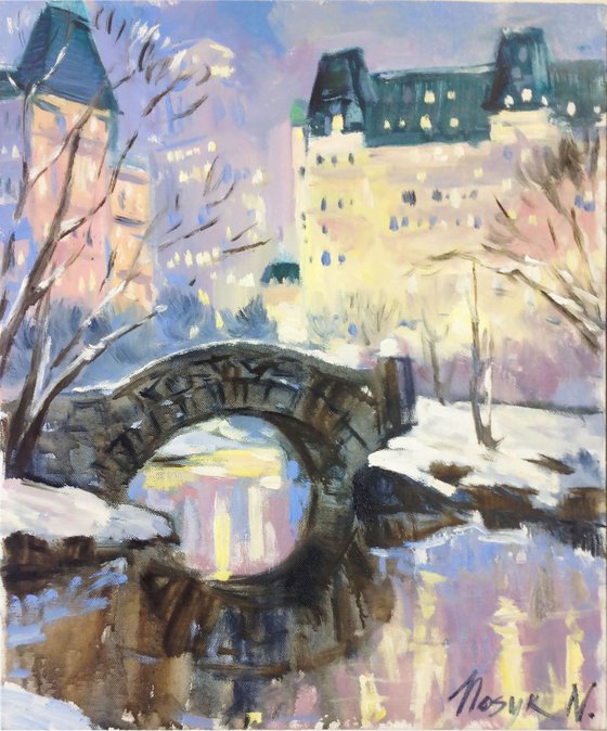 New York City Winter   oil painting on canvas Central park