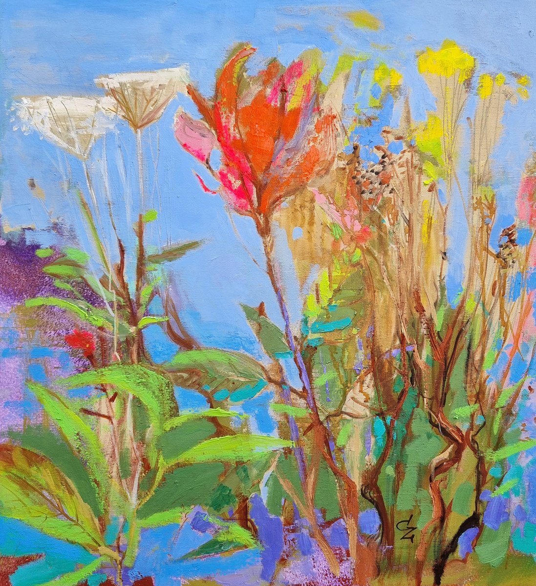 Expressive Oil Painting , Red Flower By Victoria Cozmolici, 20 X 24, Artwork For Sale On Artfinder