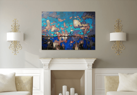 Mirror of water, boats in the clouds