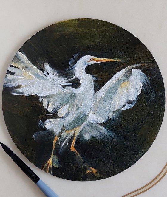 Cattle egret oil painting