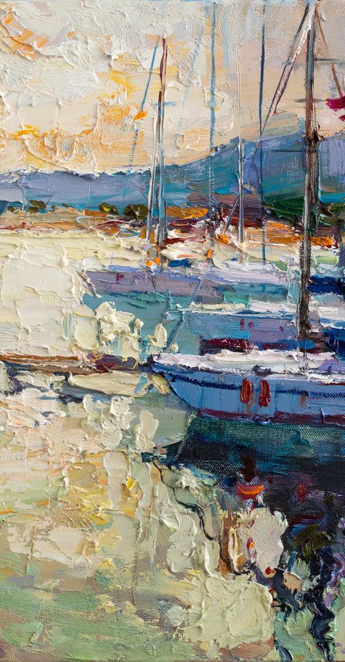 Sailing yachts  Original seascape painting by Anastasiia Valiulina