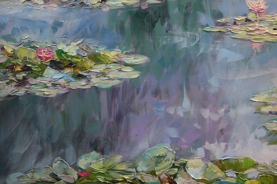 "Reflection of pink lilies"