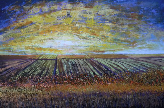 'At Dawns Golden Gates II' Sunrise, Landscape Oil Painting.