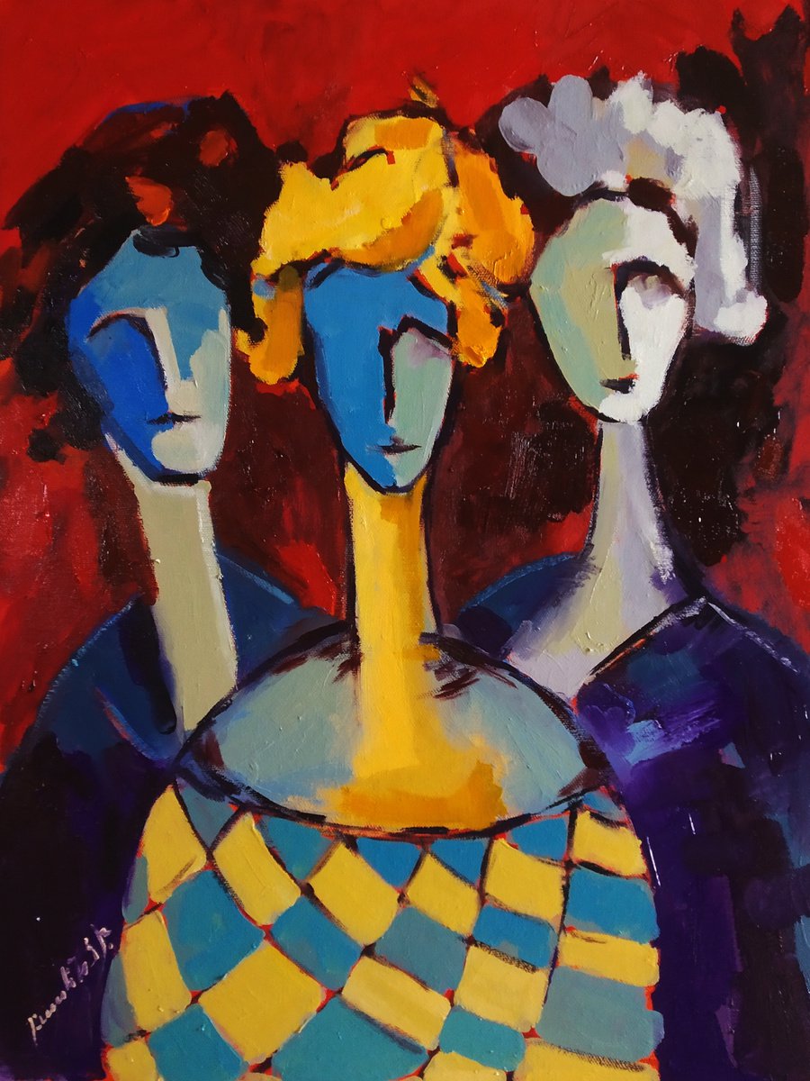 Abstract Portrait Oil Painting By Artyom Basenci, 20 X 28, Abstract-Portraits (50X70Cm, Oil Painting, Ready To Hang), Artfinder